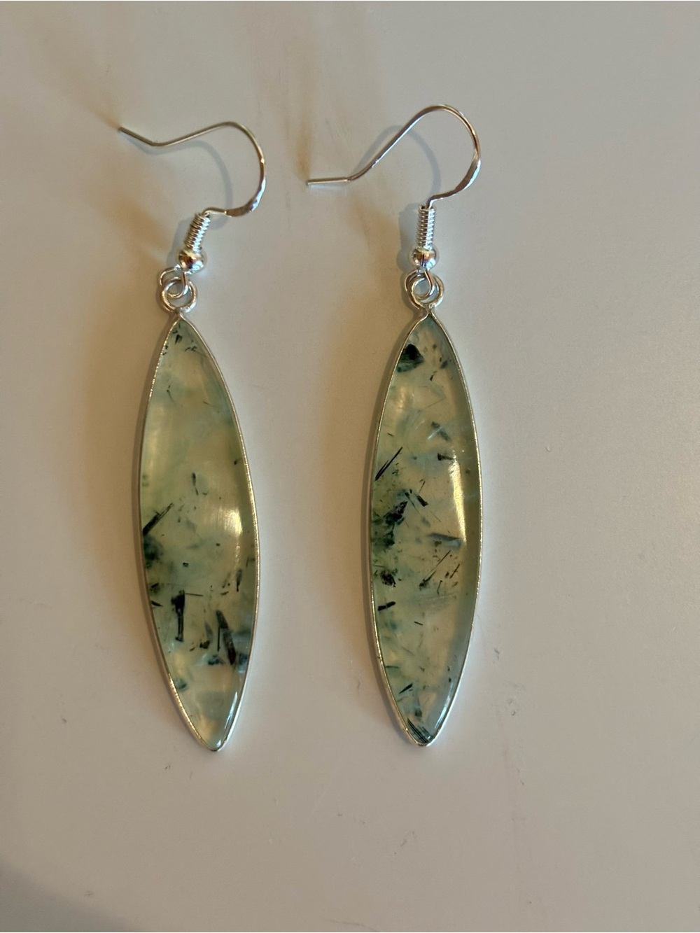 925 Sterling Silver Natural Prehnite Drop Earrings | Elegant Marquise Gemstone